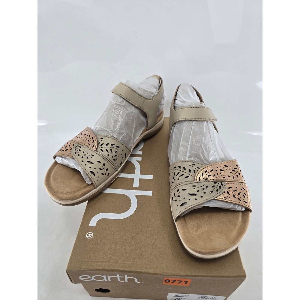 Earth Etsylo Sandals Women 9.5 M Ivory Leather Laser Cut Comfort - New